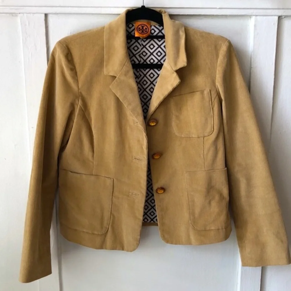 Tory Burch Beige/Tan Corduroy Blazer with 3 Buttons with Logo and Pockets Sz S